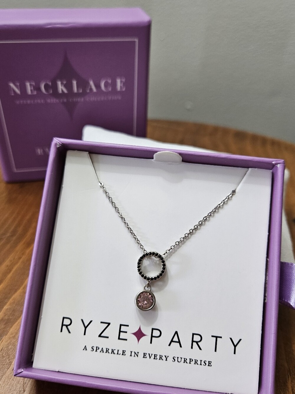 ●Ryze●•Sterling Silver Necklace• with Plum Perfect Crystal Pendant 18" N4-1225